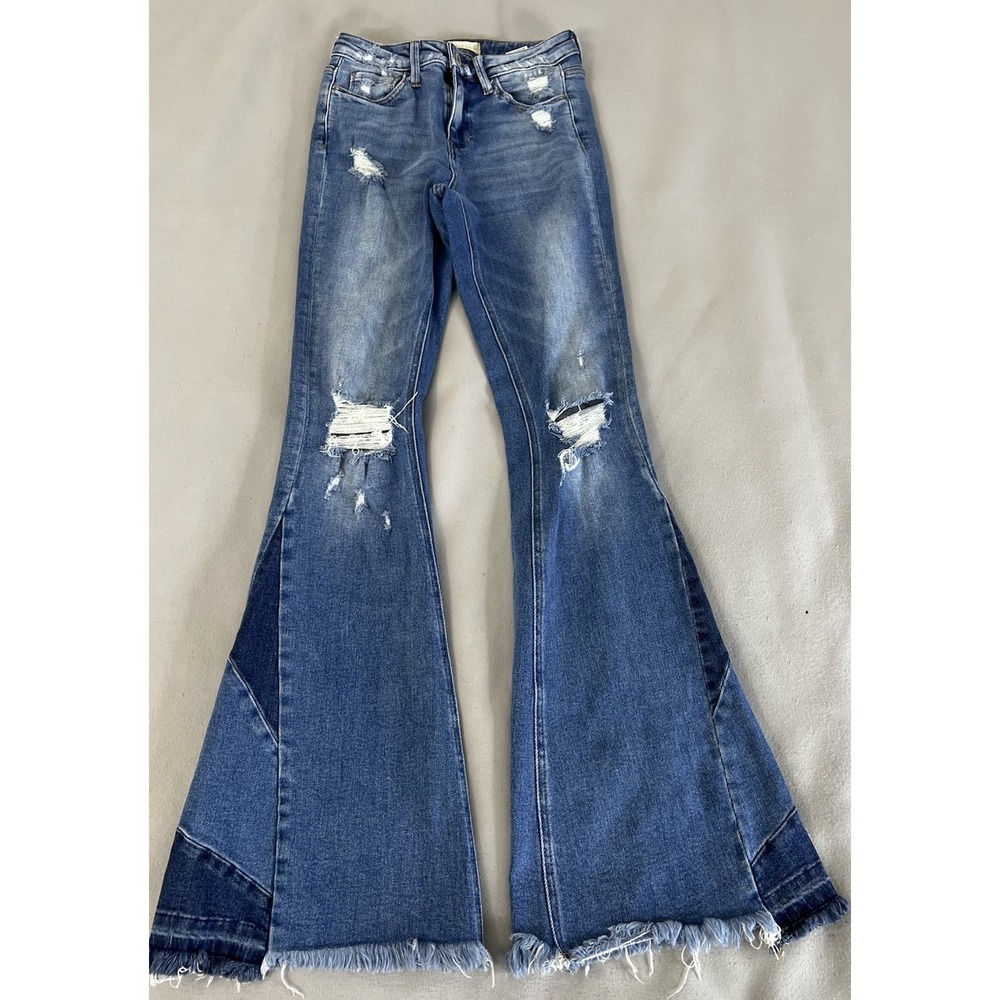 Altar'd State Juniors Flare Jeans Sz 26 Blue Distressed